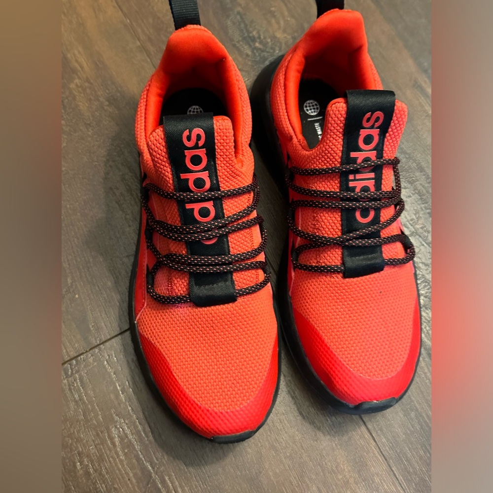 Size 7 men red and black slide in adidas Lite Racet Adapt Black Scarlet